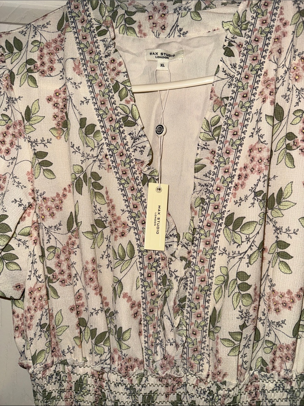 Max Studio Floral Tiered Maxi Dress in Cream and Pink - Picture 6 of 6